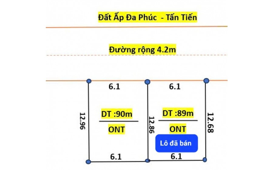 Bán lô đất mặt tiền 6,1m gần vành đai 4, View hồ đường rộng hơn 4m giá đầu tư